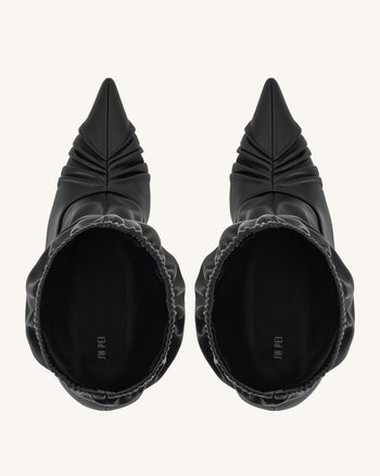 Joanne Paneled Detailing leather Ankle Boots - Black