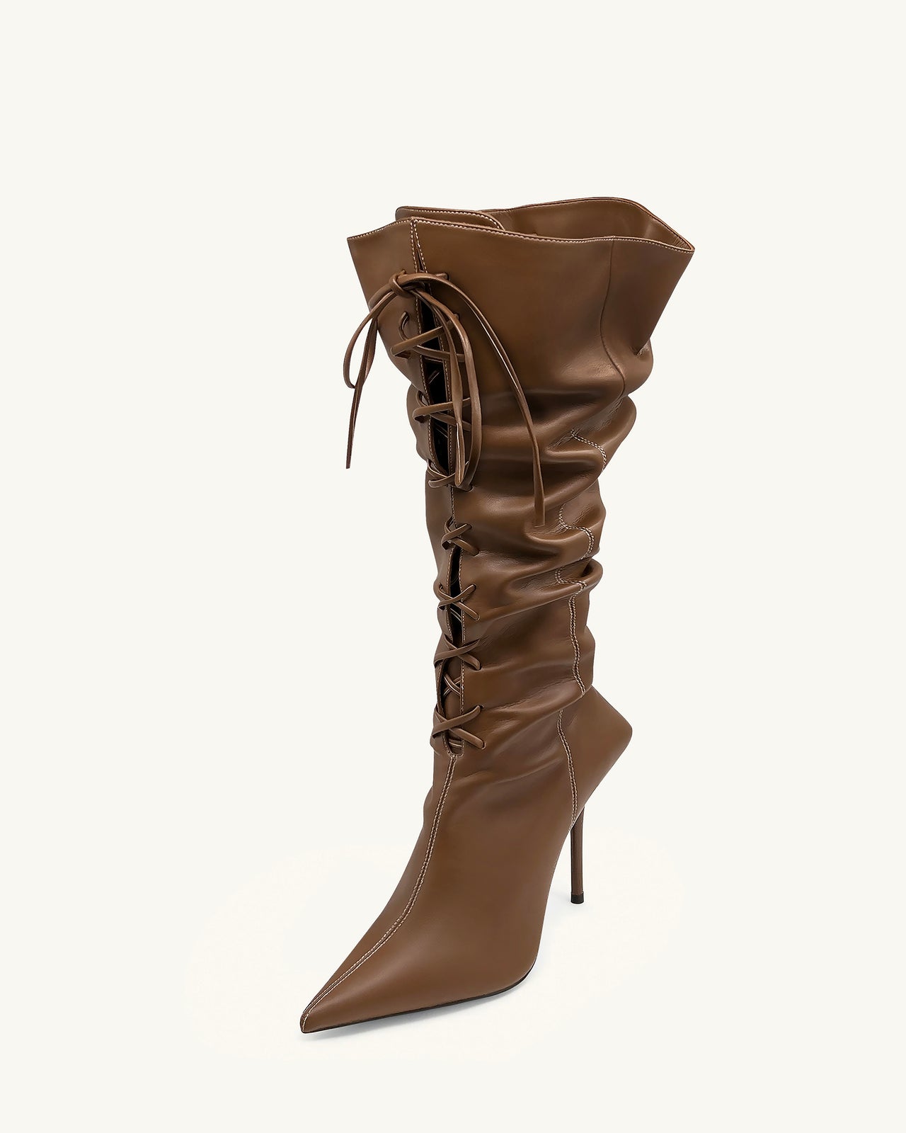 Olivia Tall Lace-Up High Heel Boots - Brown