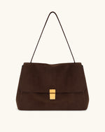 Hilary Faux Suede Shoulder Bag - Dark Brown