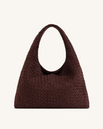 Iaura Faux Suede Woven Shoulder Bag - Dark Brown