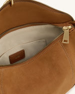 Jayla Faux Suede Metal Pendant Embellished Shoulder Bag - Brown