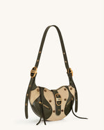 Tessa Faux Suede Studded Shoulder Bag - Khaki Green