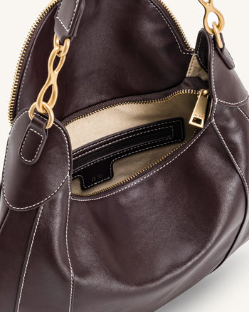 Daria Metal Pendant Embellished Shoulder Bag - Dark Brown