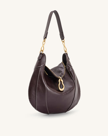 Daria Metal Pendant Embellished Shoulder Bag - Dark Brown