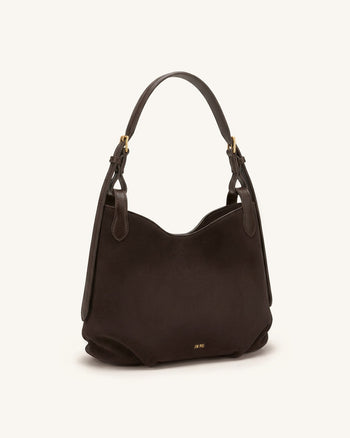 Velora Faux Suede Slouchy Shoulder Bag - Dark Brown