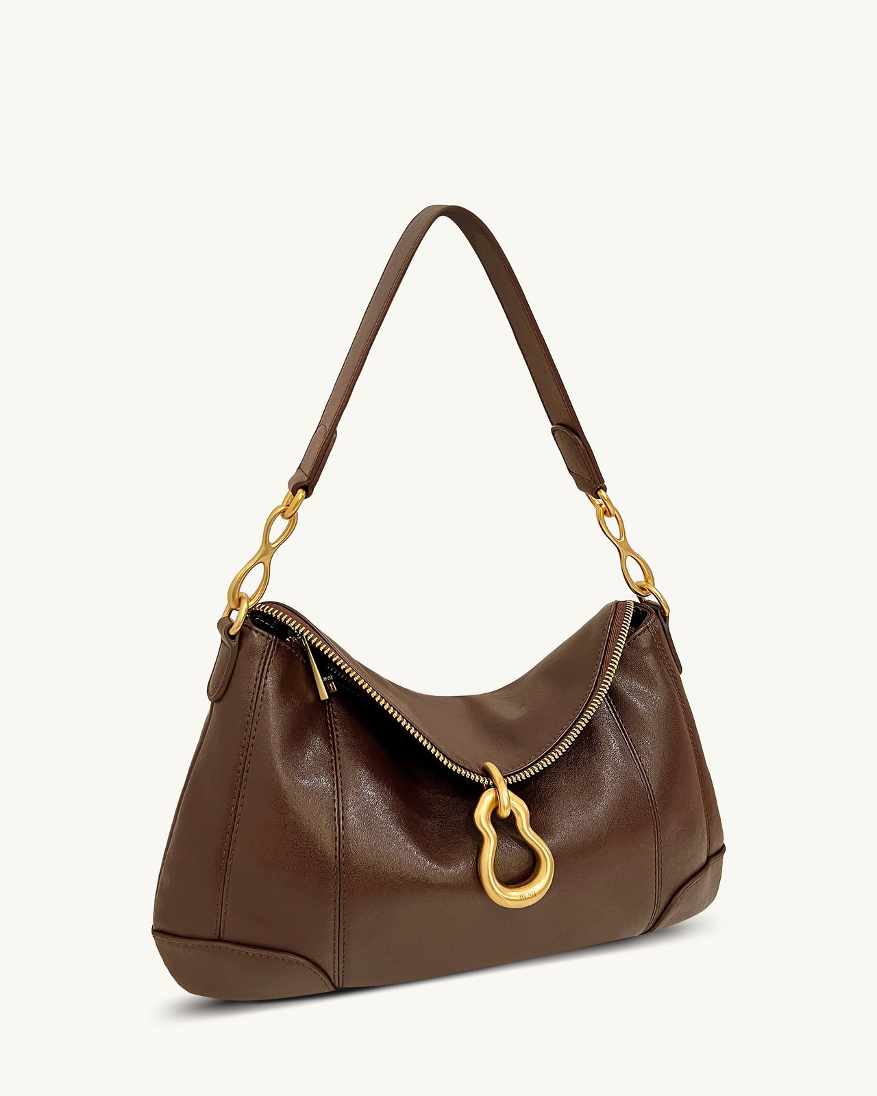 Jayla Metal Pendant Embellished Shoulder Bag - Dark Brown