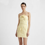 3D Floral Appliqué Strapless Mini Dress - Yellow