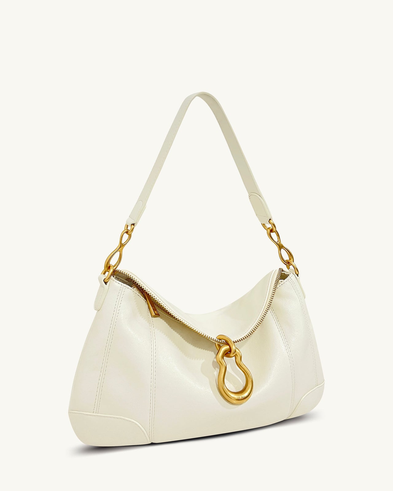 Jayla Metal Pendant Embellished Shoulder Bag - White