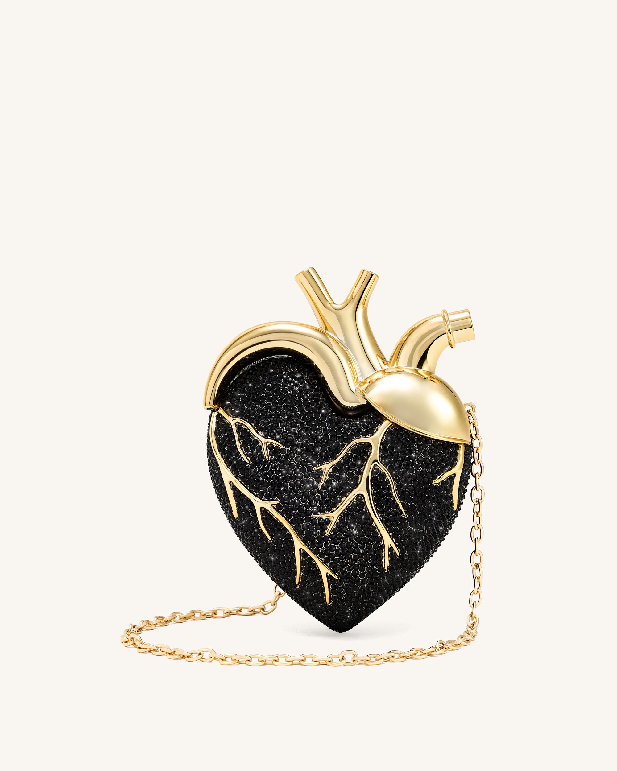 Maren Artificial Crystal Heart Shaped Bag - Black Gold - JW PEI LATAM