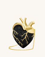 Maren Artificial Crystal Heart Shaped Bag - Black Gold