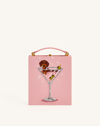Taya Wine Glass Puppy Pattern Book Shape Clutch Bag - Pink