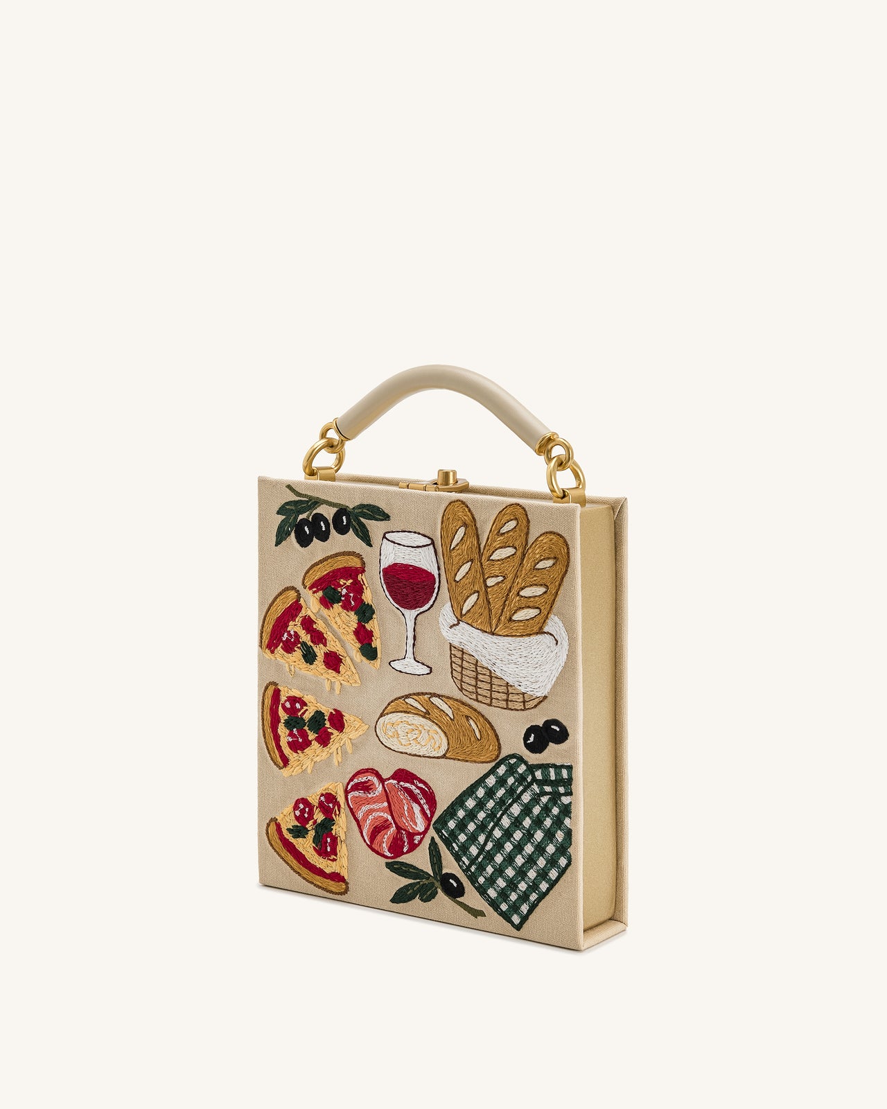 Elle Picnic Pattern Book Top Handle Bag - Khaki