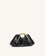 Lila Faux Croc-Effect Metal Frame Clutch - Black