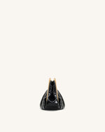 Lila Faux Croc-Effect Metal Frame Clutch - Black