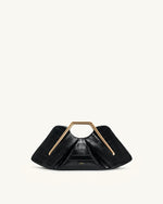 Lila Faux Croc-Effect Metal Frame Clutch - Black