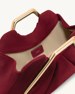 Lila Faux Suede Metal Frame Clutch - Red