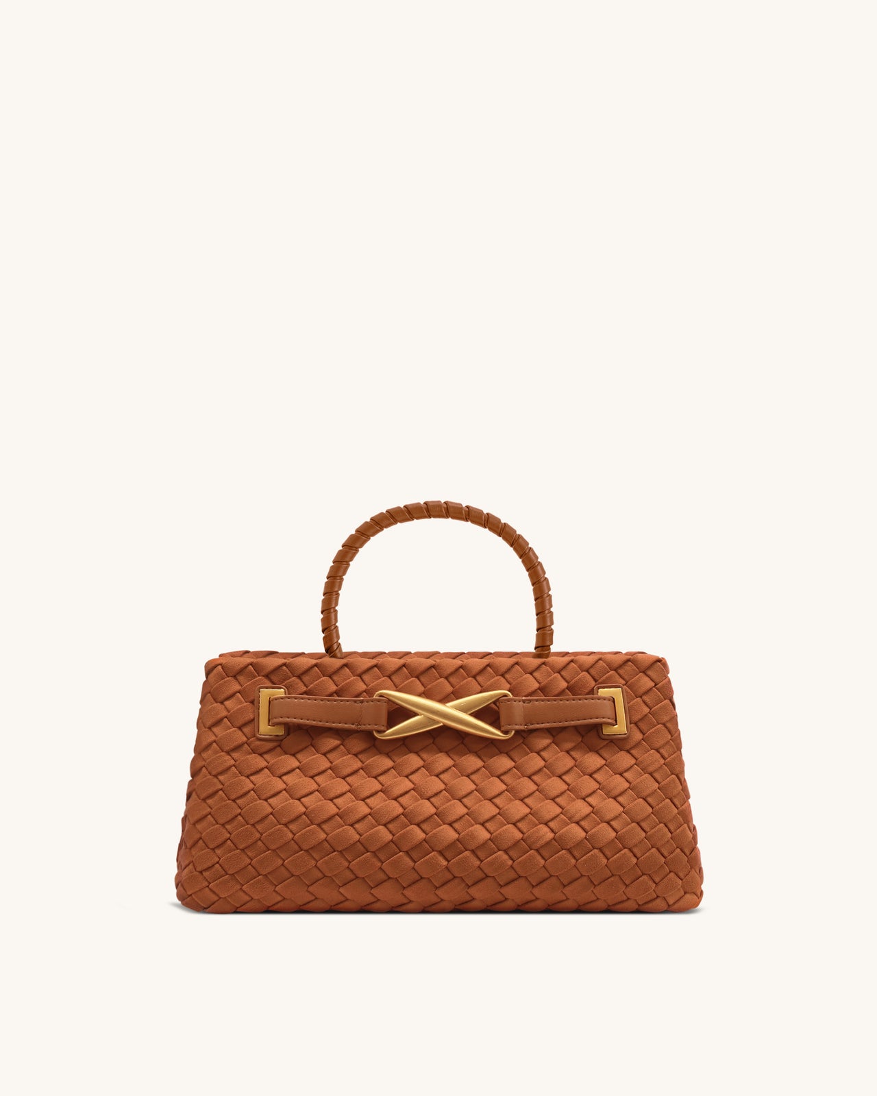 Elora Faux Suede Woven Tote Bag - Brown