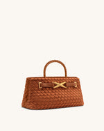 Elora Faux Suede Woven Tote Bag - Brown