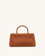 Elora Faux Suede Woven Tote Bag - Brown