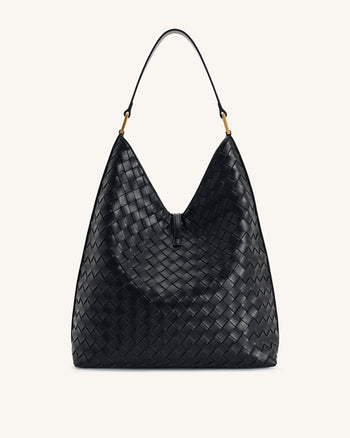 Aria Woven Texture Shoulder Bag - Black