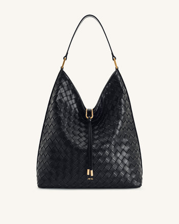 Aria Woven Texture Shoulder Bag - Black