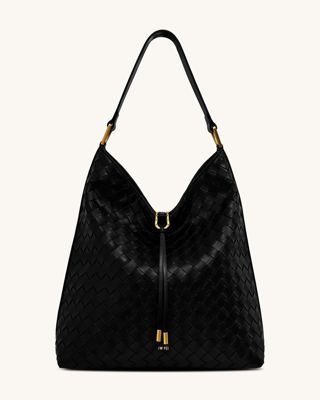 Aria Woven Texture Shoulder Bag - Black
