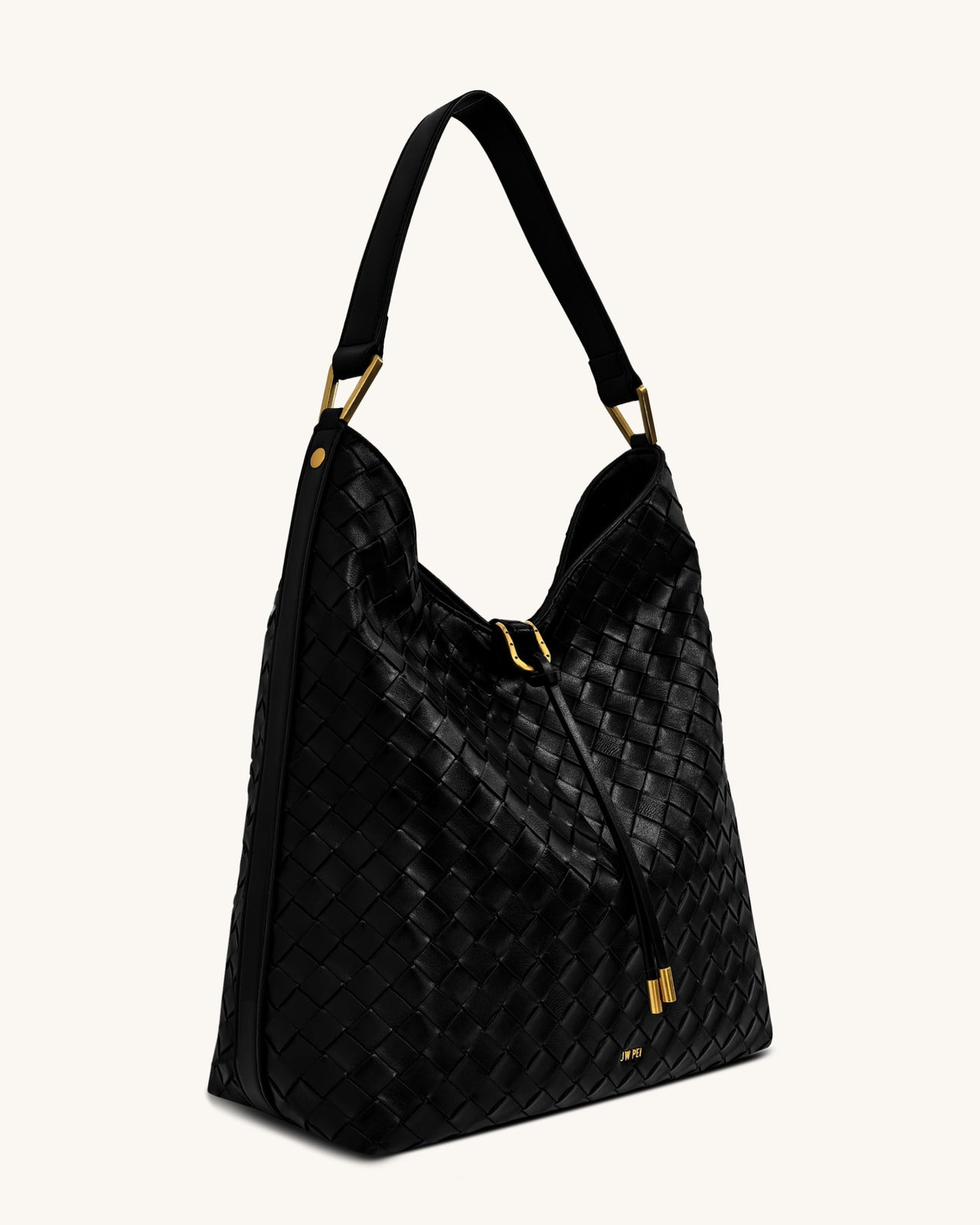 Aria Woven Texture Shoulder Bag - Black