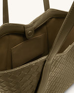 Kiana Large Capacity Weave Texture Tote Bag - Dark Olive