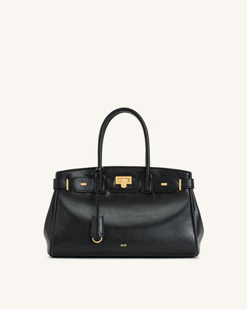 Ziva Metal Lock Decoration Tote Bag - Black