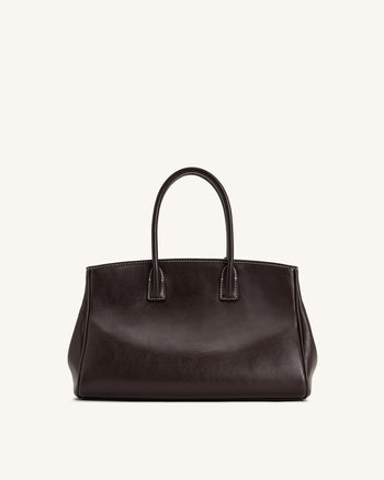 Ziva Metal Lock Decoration Tote Bag - Dark Brown