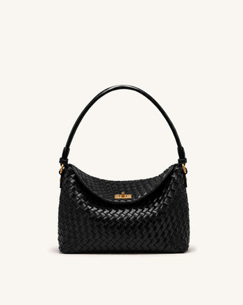 Lucia Woven Hobo Bag - Black