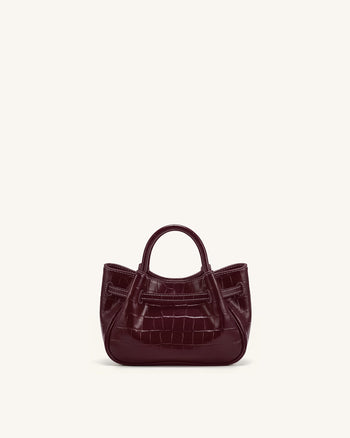 Maeve Dachshund Charm Mini Satchel Bag - Burgundy Croc