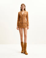 Faux Suede Corset Jacket Mini Dress - Camel