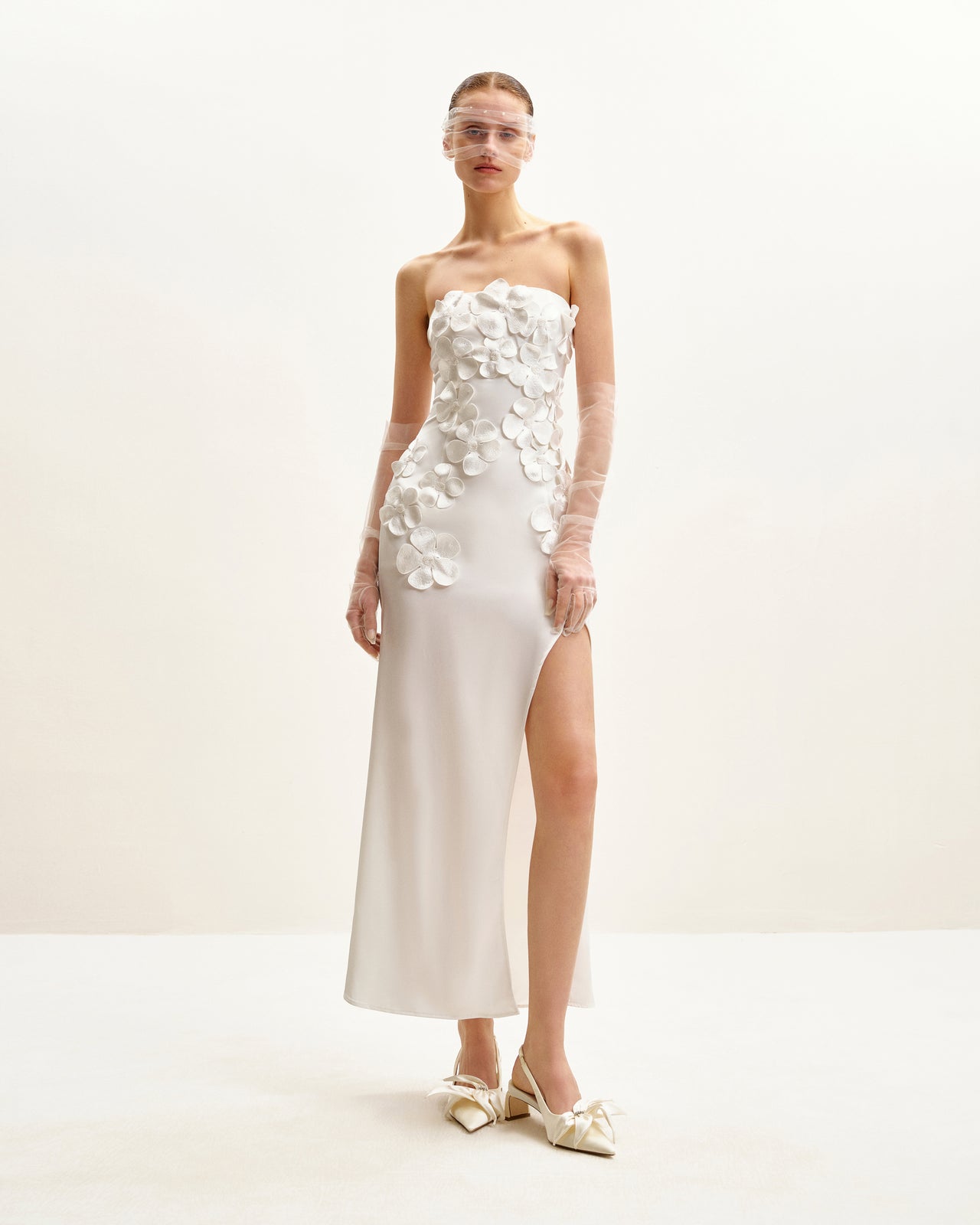 Floral Embroidered Long Dress - White