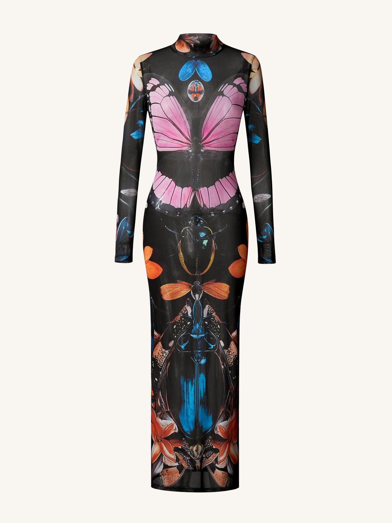 Sheer Butterfly and Beetle Gown - Multicolor