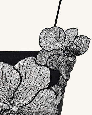 Orchid Appliqué Mini Dress - Black/Silver