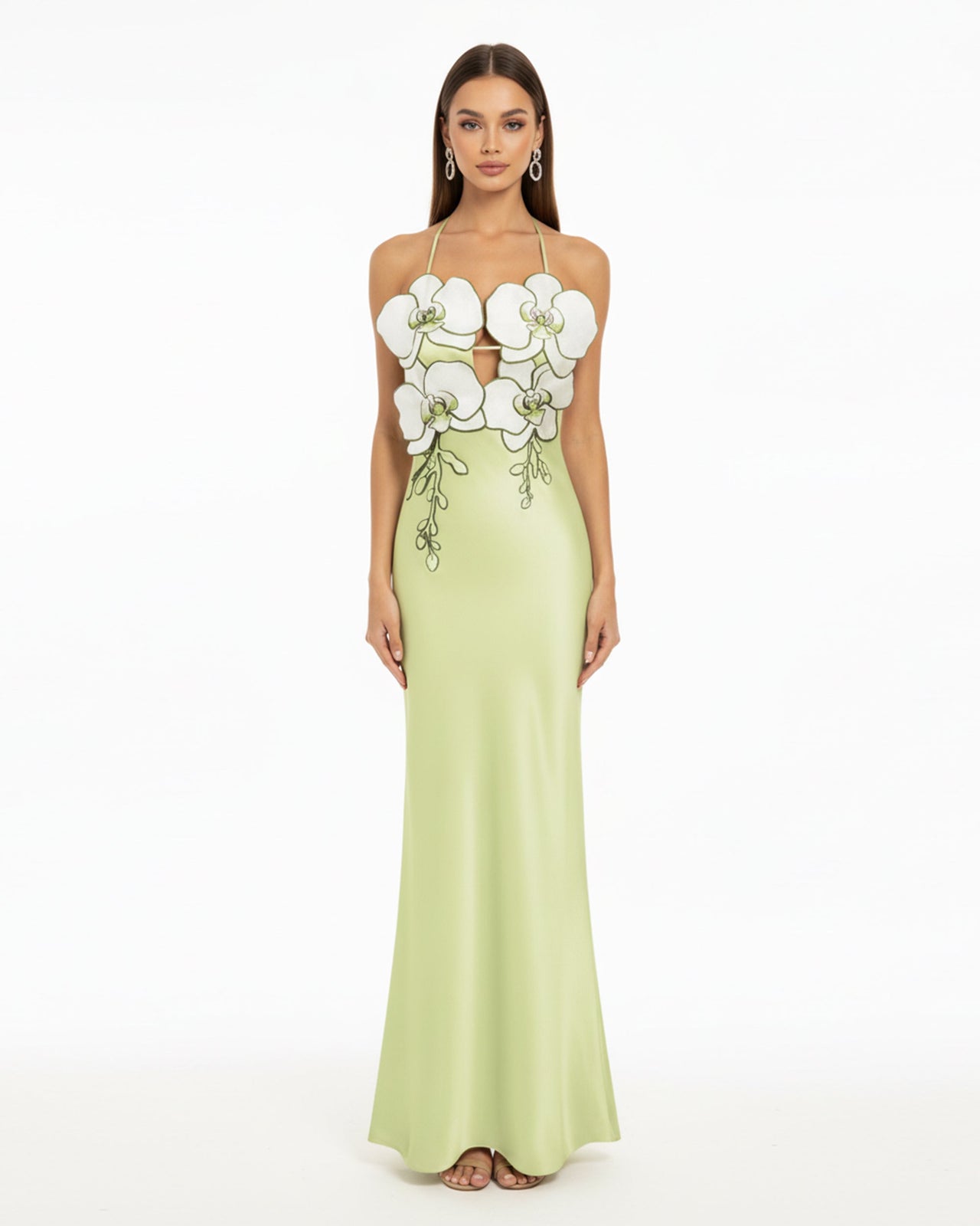 Orchid Embroidered Dress - Light Green/Ivory