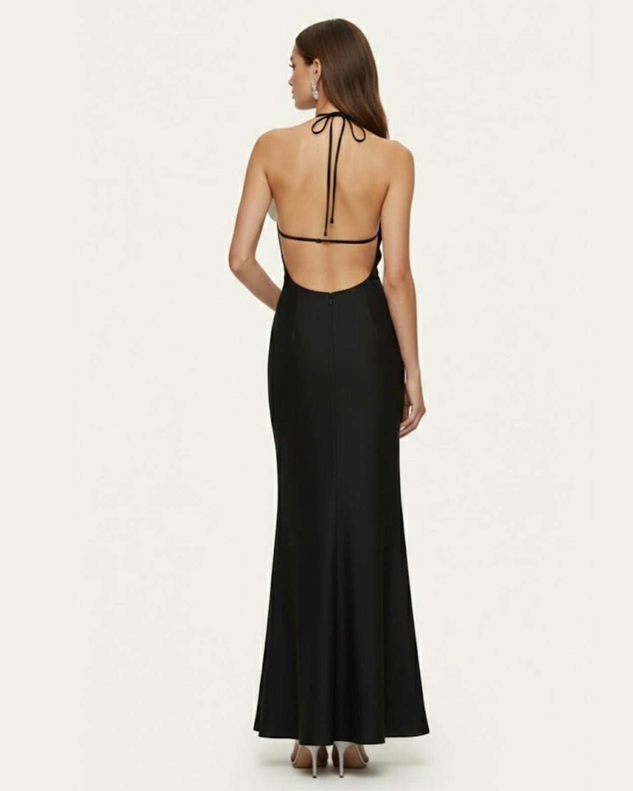 Orchid Appliqué Halter Maxi Dress - Black