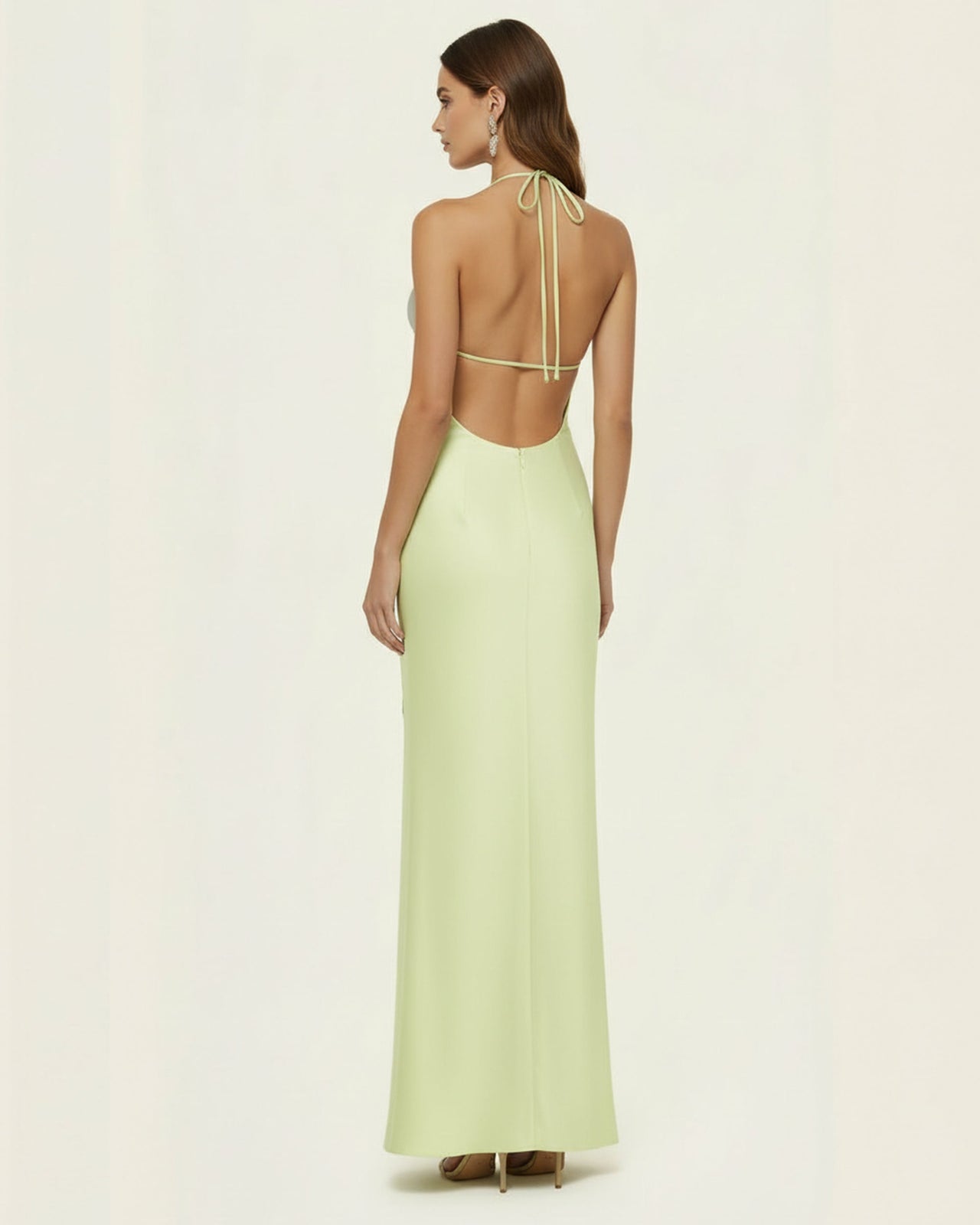 Orchid Appliqué Halter Maxi Dress - Light Green