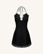 Flower Embroidered Mini Dress - Black