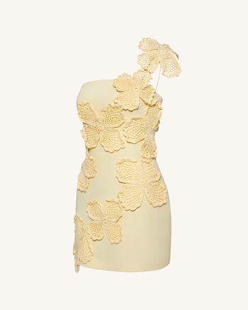 Crochet Floral Appliqué Mini Dress - Yellow