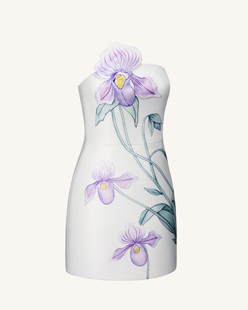 Slipper Orchid Appliqué Mini Dress - White