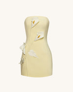 Strapless Floral Appliqué Dress - Yellow