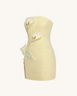 Strapless Floral Appliqué Dress - Yellow