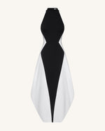 Monochrome Paneled Maxi Dress – Black