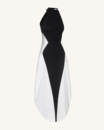Monochrome Paneled Maxi Dress – Black