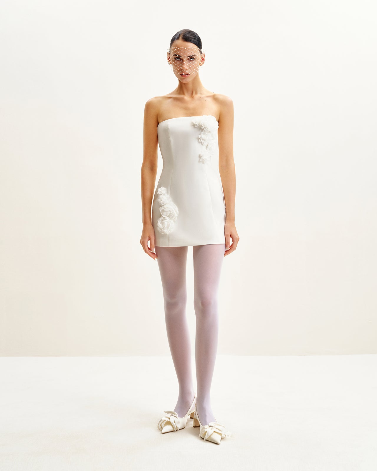 Blossoming Elegance Strapless Dress - White