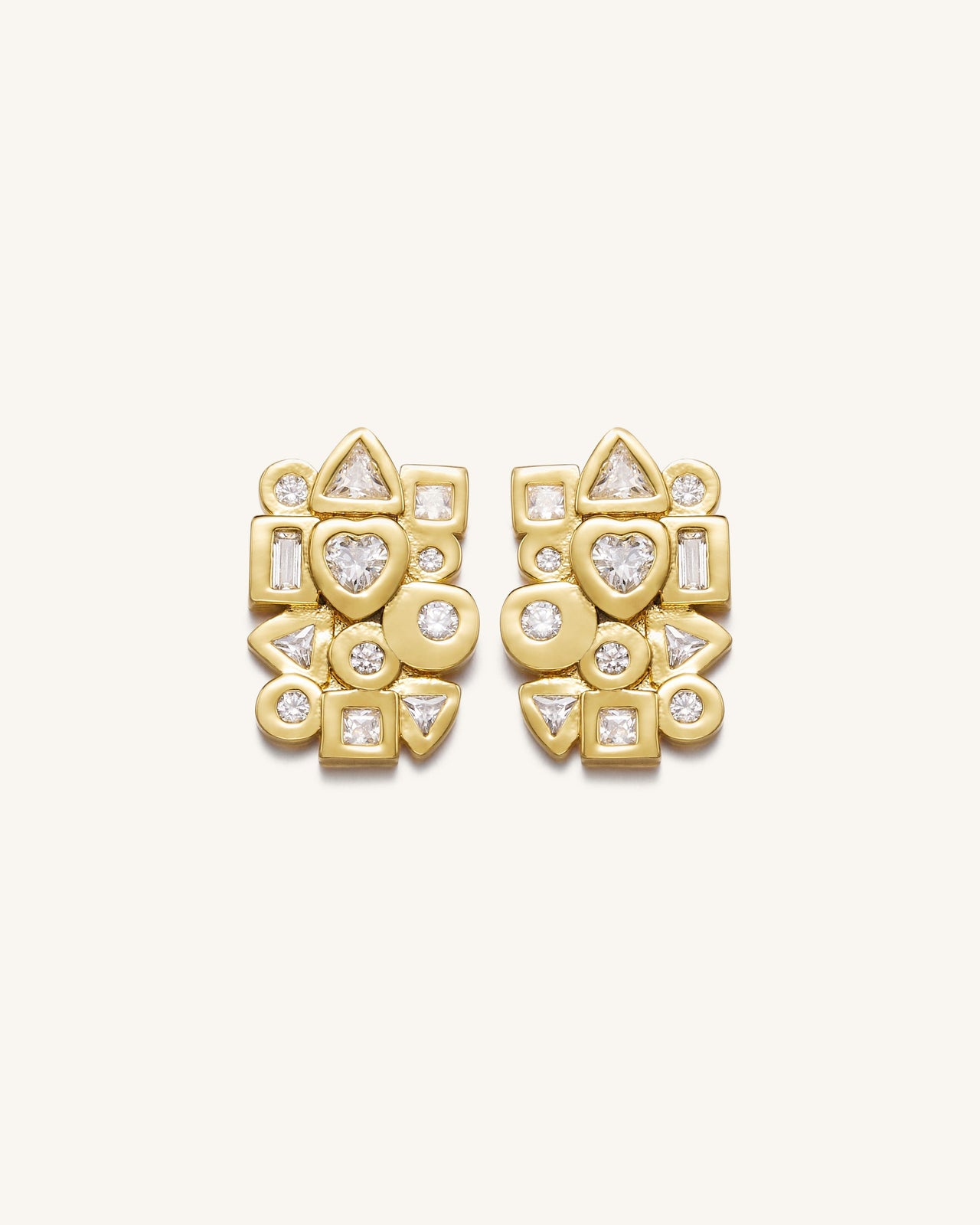 Geometrical Combination Earrings - 18ct Gold Plated & White Zircon