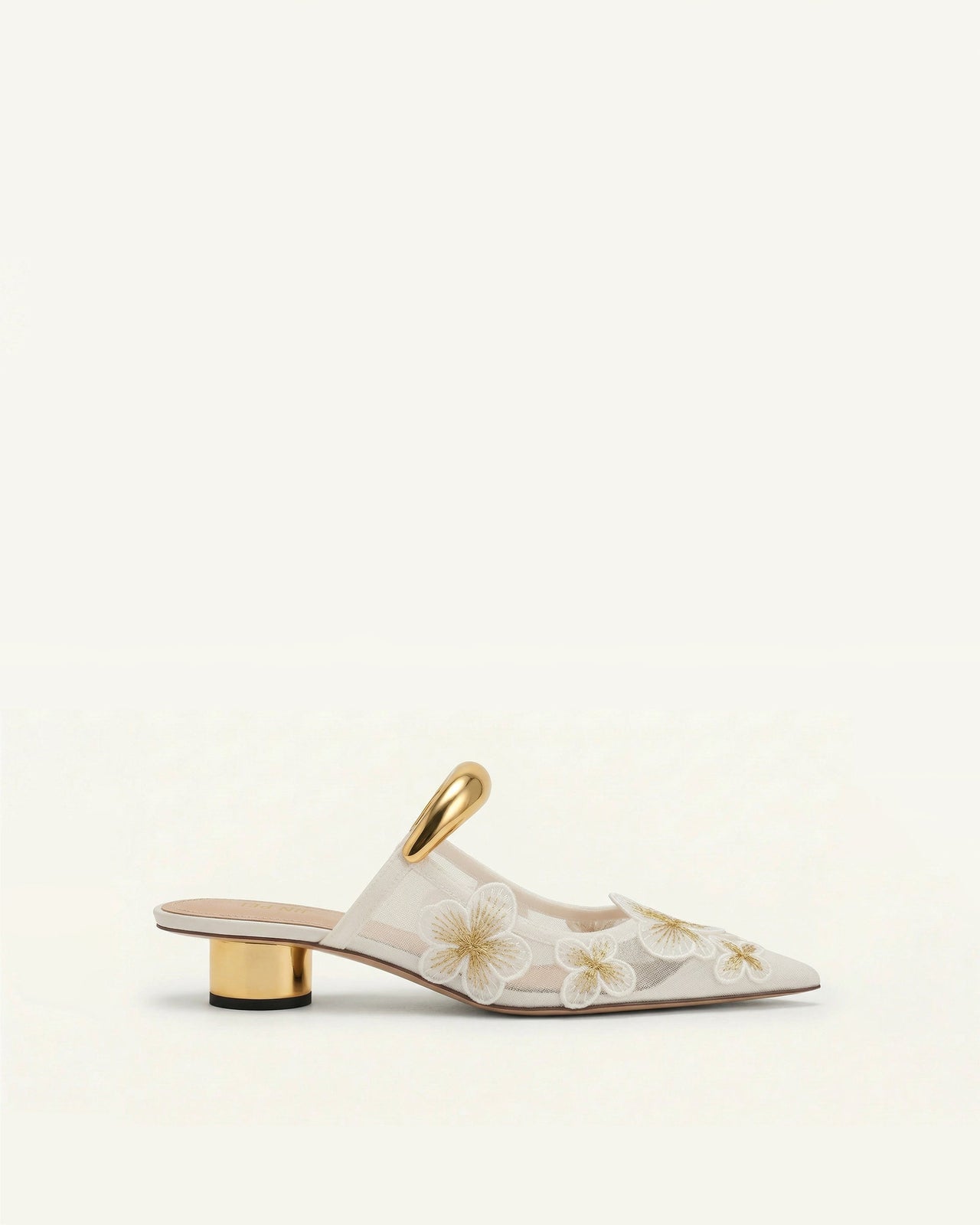 Helena Pierced Floral Mesh Mules - Ivory