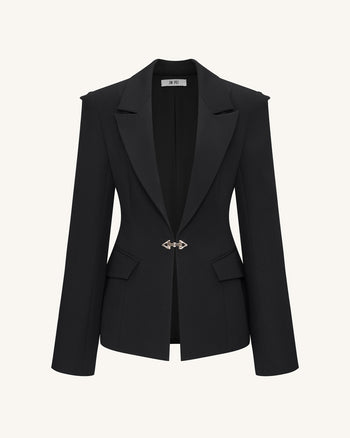 Layla Lock Buckle Deep-V Blazer - Black